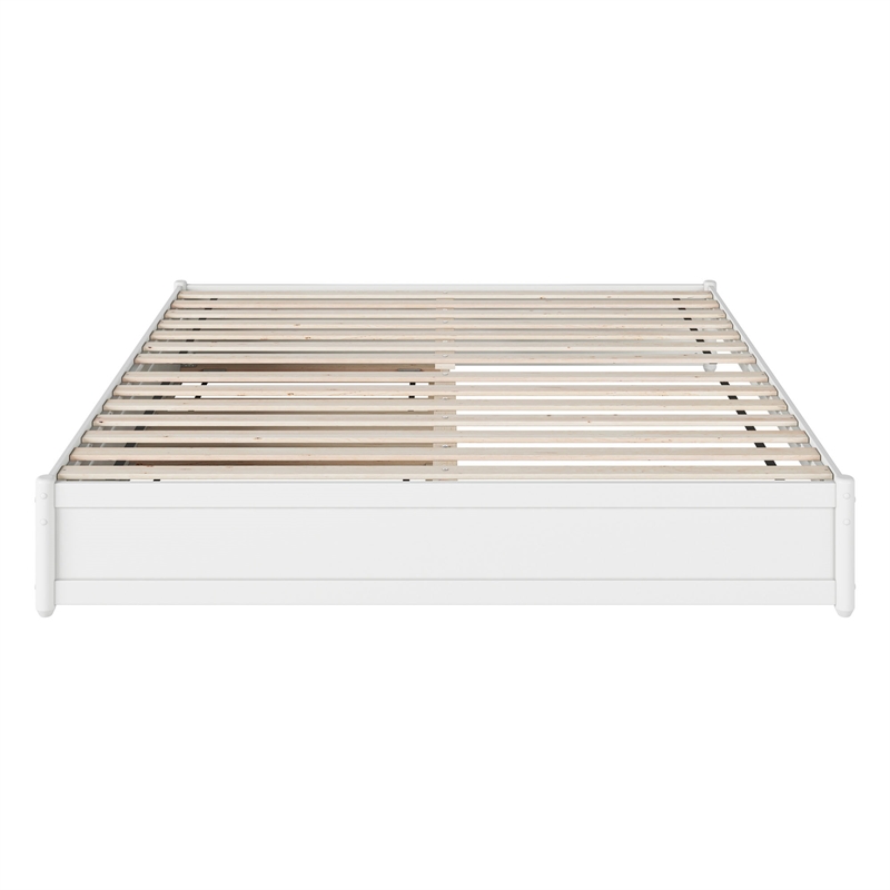 Barcelona King Solid Wood Panel Platform Bed with Twin XL Trundle in White