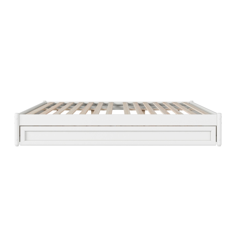 Barcelona King Solid Wood Panel Platform Bed with Twin XL Trundle in White