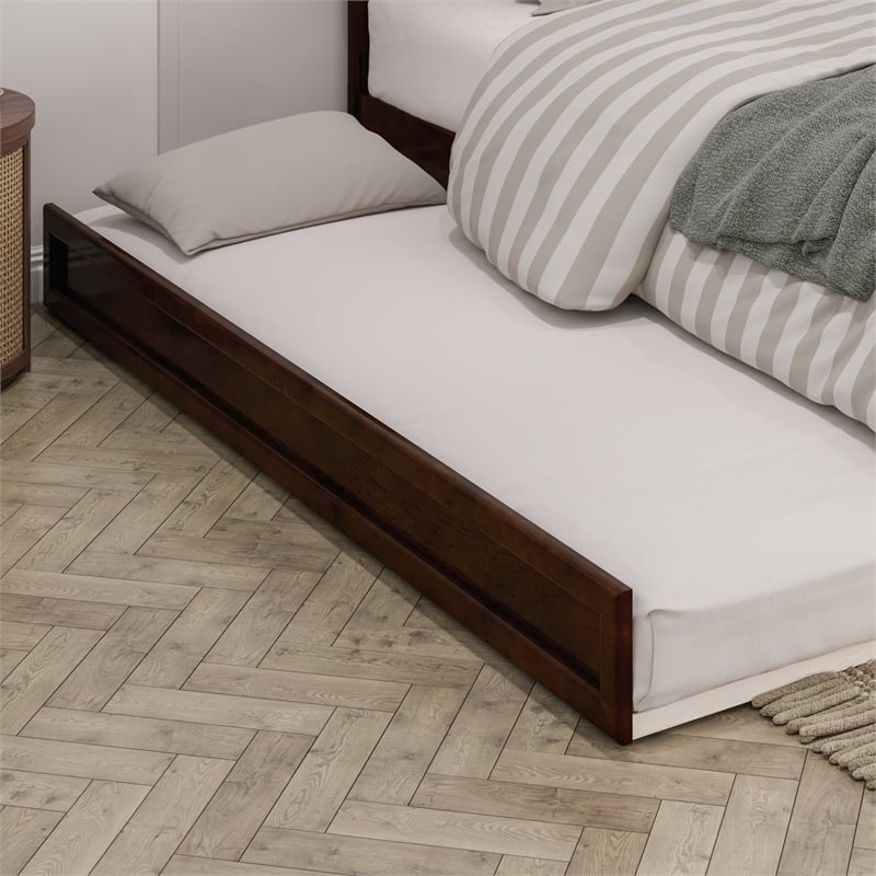 Barcelona King Solid Wood Panel Platform Bed with Twin XL Trundle in Walnut