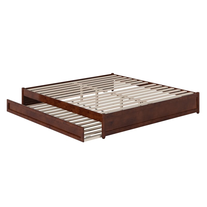 Barcelona King Solid Wood Panel Platform Bed with Twin XL Trundle in Walnut