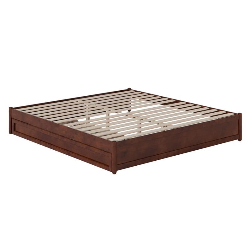 Barcelona King Solid Wood Panel Platform Bed with Twin XL Trundle in Walnut