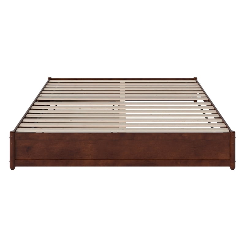 Barcelona King Solid Wood Panel Platform Bed with Twin XL Trundle in Walnut