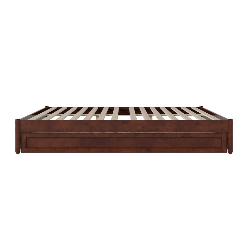 Barcelona King Solid Wood Panel Platform Bed with Twin XL Trundle in Walnut