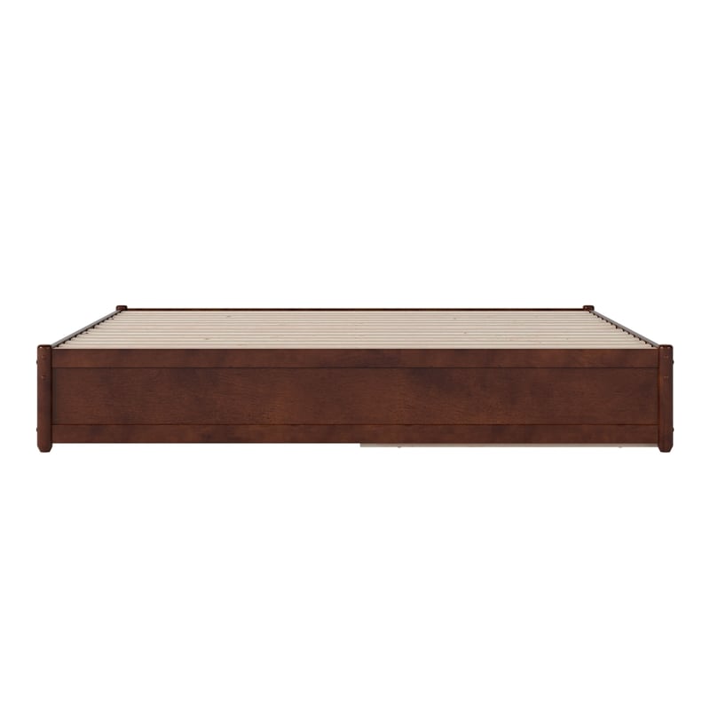 Barcelona King Solid Wood Panel Platform Bed with Twin XL Trundle in Walnut