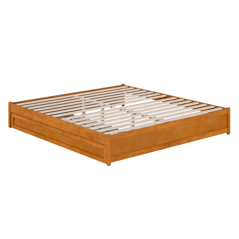 Barcelona King Wood Panel Platform Bed with Twin XL Trundle in Light Toffee