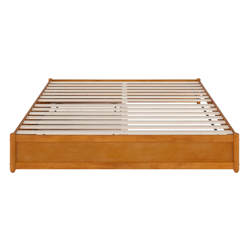 Barcelona King Wood Panel Platform Bed with Twin XL Trundle in Light Toffee