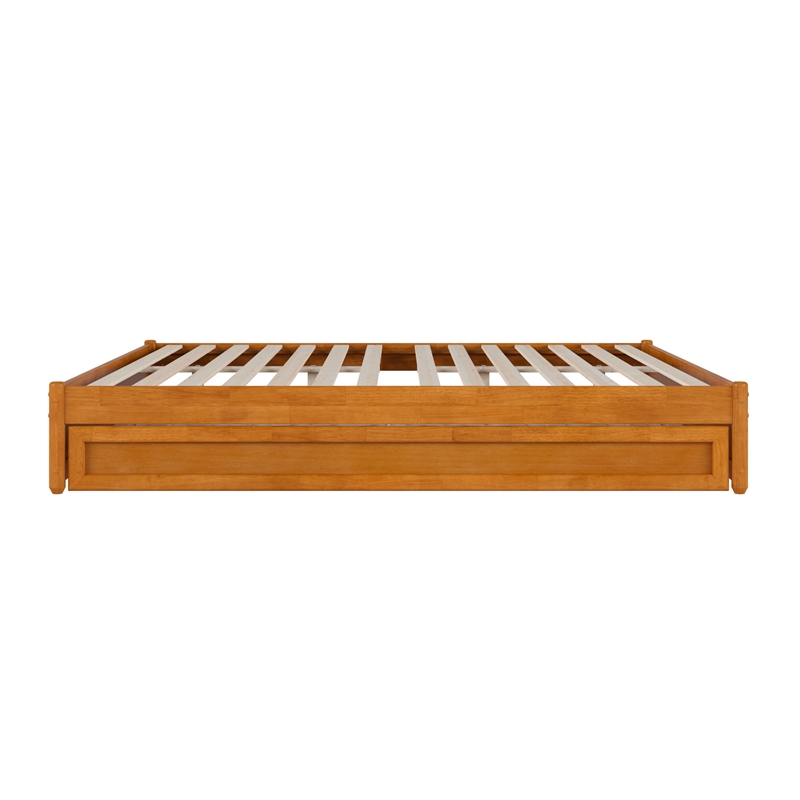 Barcelona King Wood Panel Platform Bed with Twin XL Trundle in Light Toffee