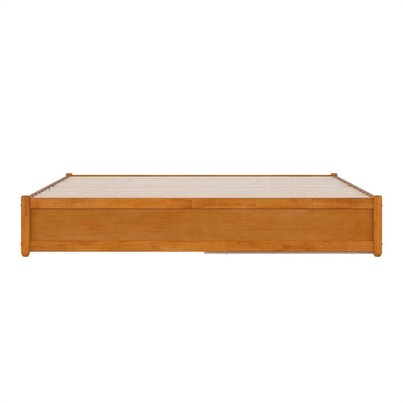 Barcelona King Wood Panel Platform Bed with Twin XL Trundle in Light Toffee