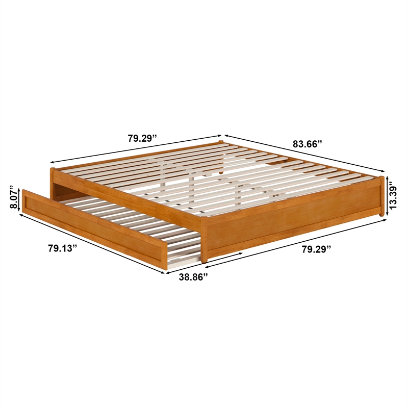 Barcelona King Wood Panel Platform Bed with Twin XL Trundle in Light Toffee