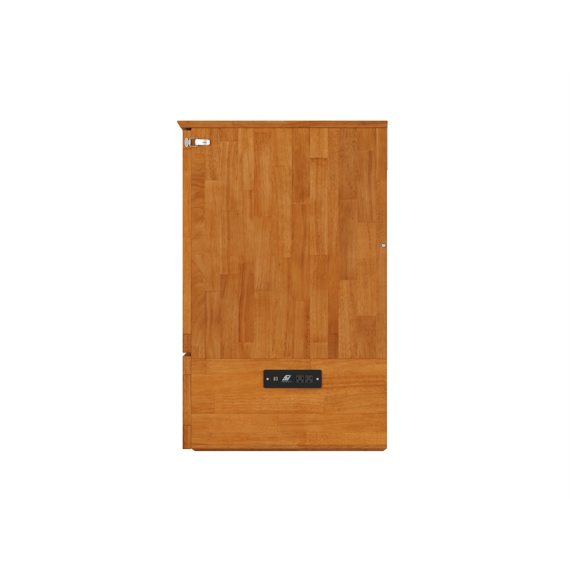 Hamilton Solid Wood Full Murphy Bed Chest w/Mattress and Storage in Light Toffee