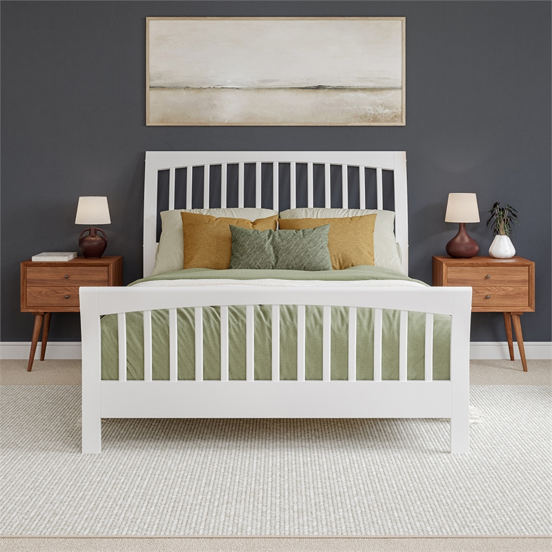 Orleans Queen Wood Low Profile Platform Bed with Matching Footboard in White