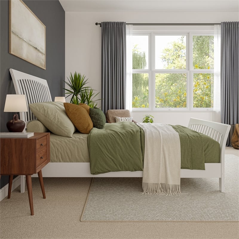 Orleans Queen Wood Low Profile Platform Bed with Matching Footboard in White
