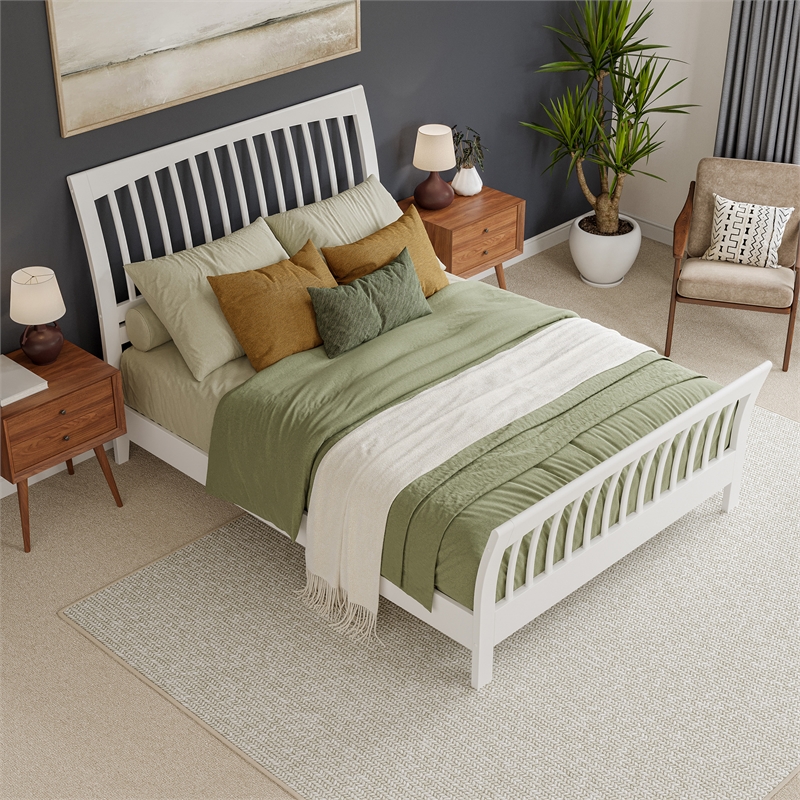 Orleans Queen Wood Low Profile Platform Bed with Matching Footboard in White