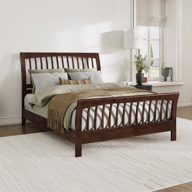 Orleans Queen Wood Low Profile Platform Bed with Matching Footboard in Walnut