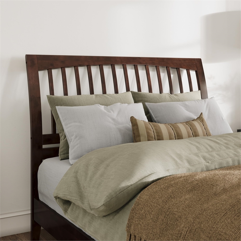 Orleans Queen Wood Low Profile Platform Bed with Matching Footboard in Walnut