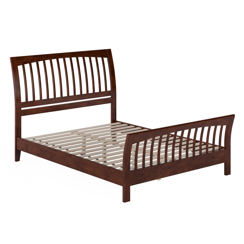 Orleans Queen Wood Low Profile Platform Bed with Matching Footboard in Walnut