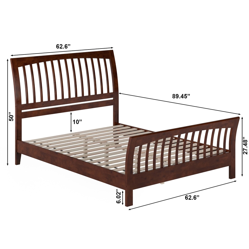 Orleans Queen Wood Low Profile Platform Bed with Matching Footboard in Walnut