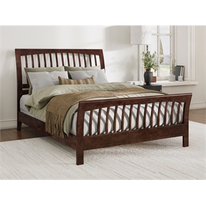 orleans queen wood low profile platform bed with matching footboard in walnut