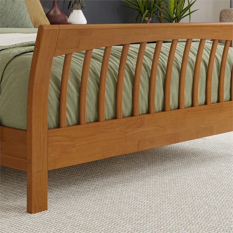 Orleans Queen Wood Low Profile Platform Bed w Matching Footboard in Light Toffee