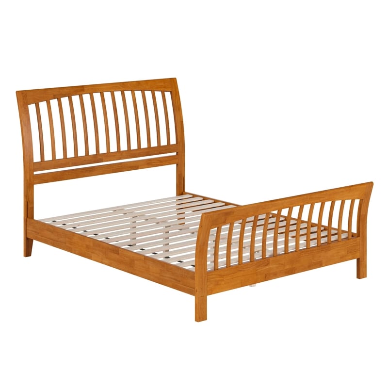 Orleans Queen Wood Low Profile Platform Bed w Matching Footboard in Light Toffee