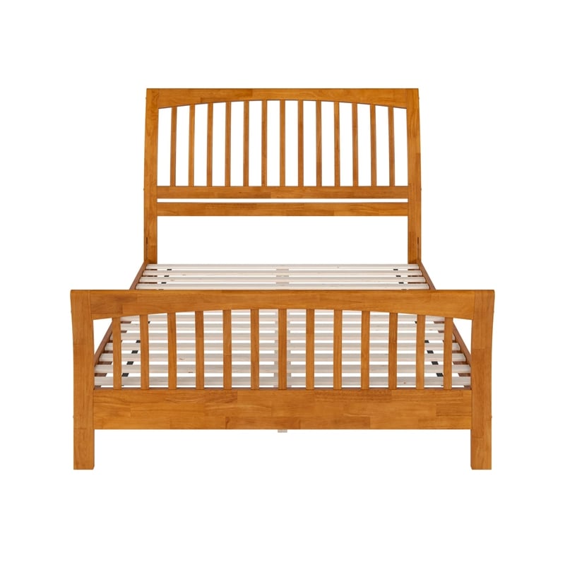 Orleans Queen Wood Low Profile Platform Bed w Matching Footboard in Light Toffee
