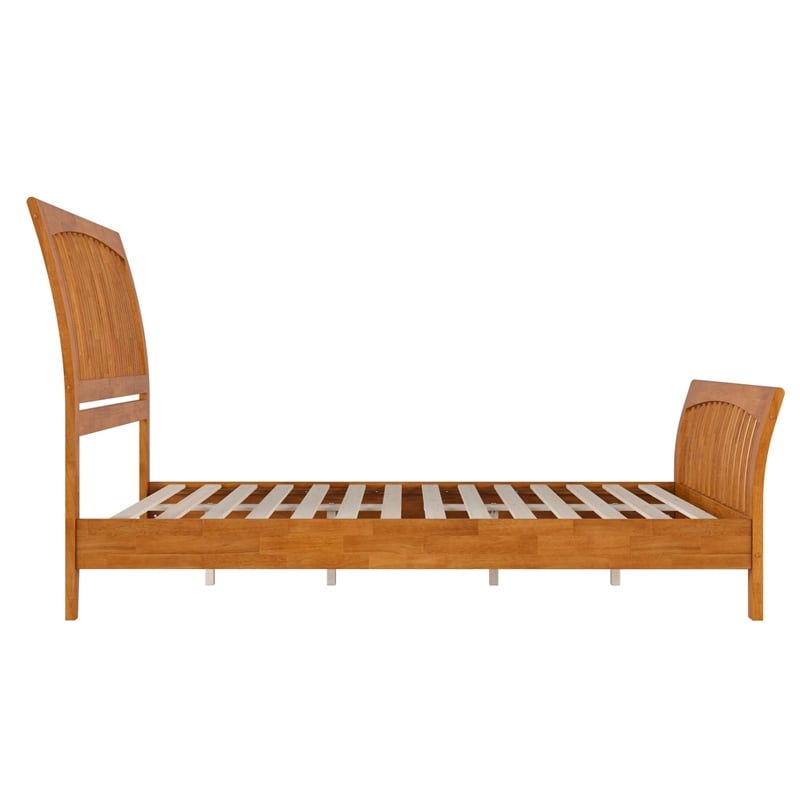 Orleans Queen Wood Low Profile Platform Bed w Matching Footboard in Light Toffee