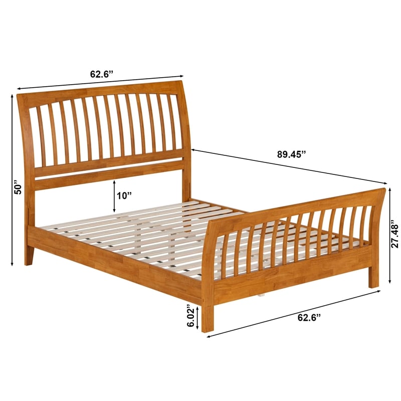 Orleans Queen Wood Low Profile Platform Bed w Matching Footboard in Light Toffee