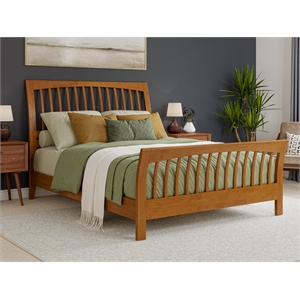 orleans queen wood low profile platform bed w matching footboard in light toffee