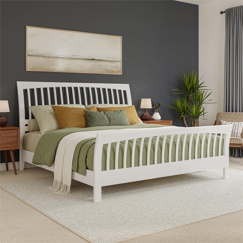 Orleans King Wood Low Profile Platform Bed with Matching Footboard in White