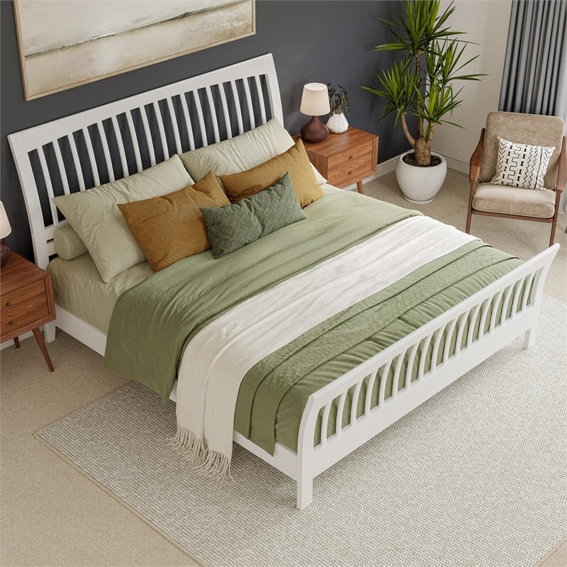 Orleans King Wood Low Profile Platform Bed with Matching Footboard in White