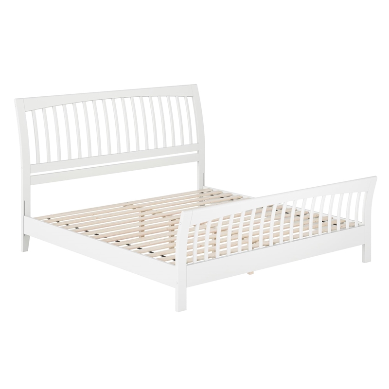 Orleans King Wood Low Profile Platform Bed with Matching Footboard in White