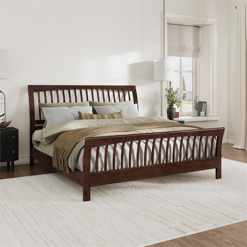 Orleans King Wood Low Profile Platform Bed with Matching Footboard in Walnut