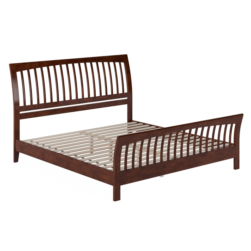 Orleans King Wood Low Profile Platform Bed with Matching Footboard in Walnut