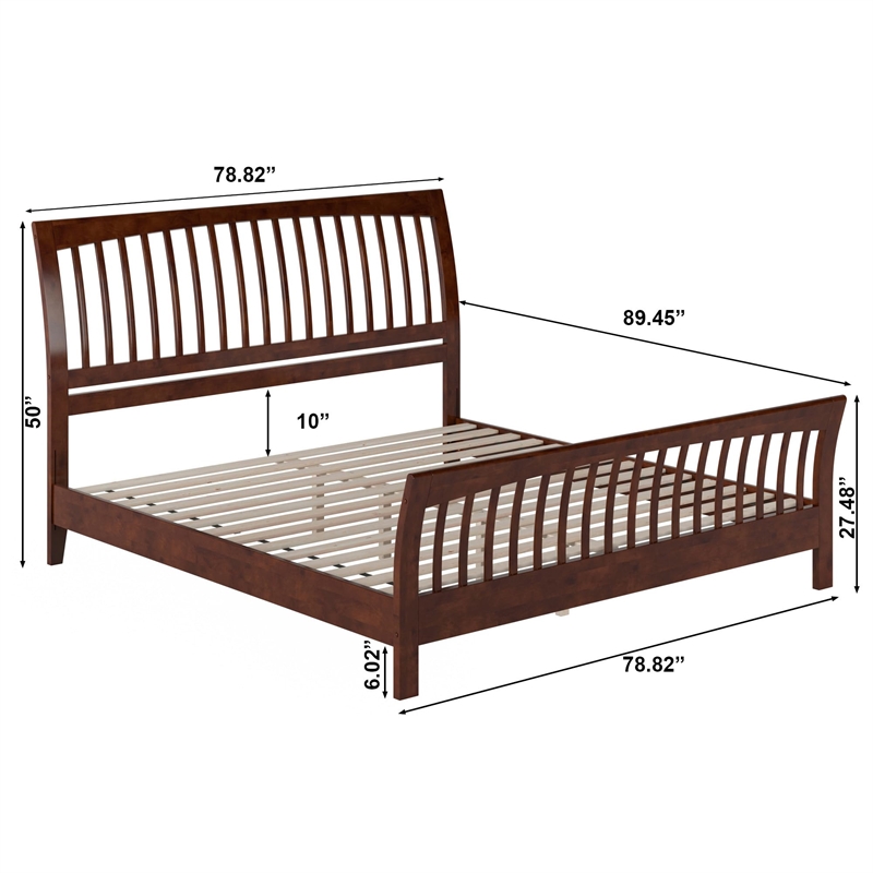 Orleans King Wood Low Profile Platform Bed with Matching Footboard in Walnut