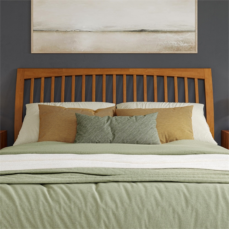 Orleans King Wood Low Profile Platform Bed w/ Matching Footboard in Light Toffee