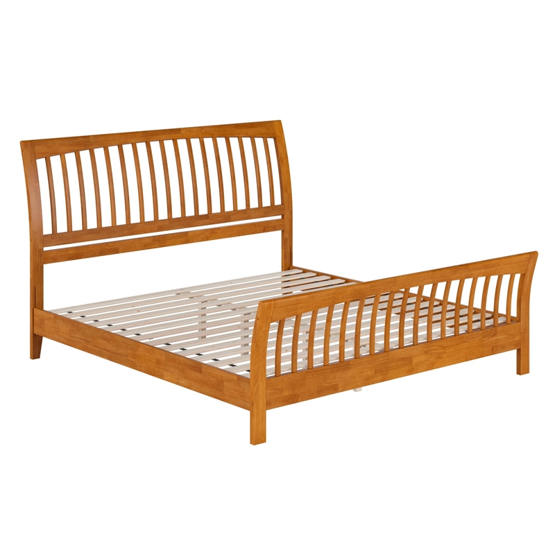 Orleans King Wood Low Profile Platform Bed w/ Matching Footboard in Light Toffee