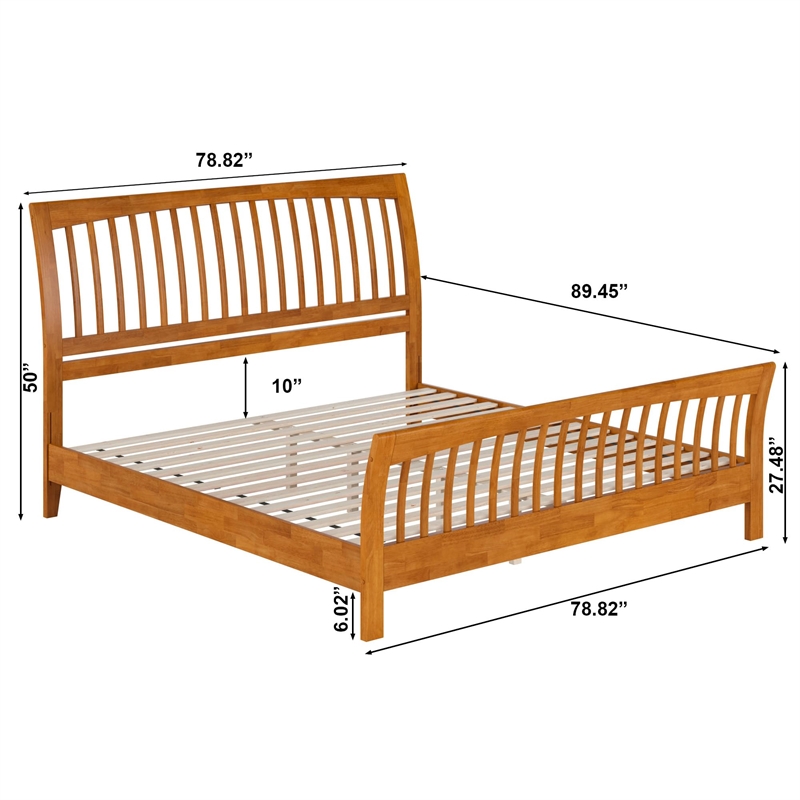 Orleans King Wood Low Profile Platform Bed w/ Matching Footboard in Light Toffee