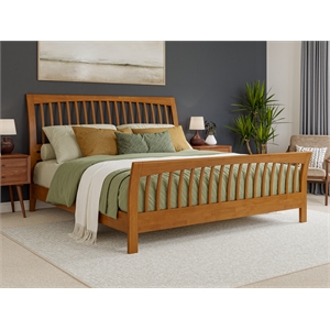 orleans king wood low profile platform bed w/ matching footboard in light toffee