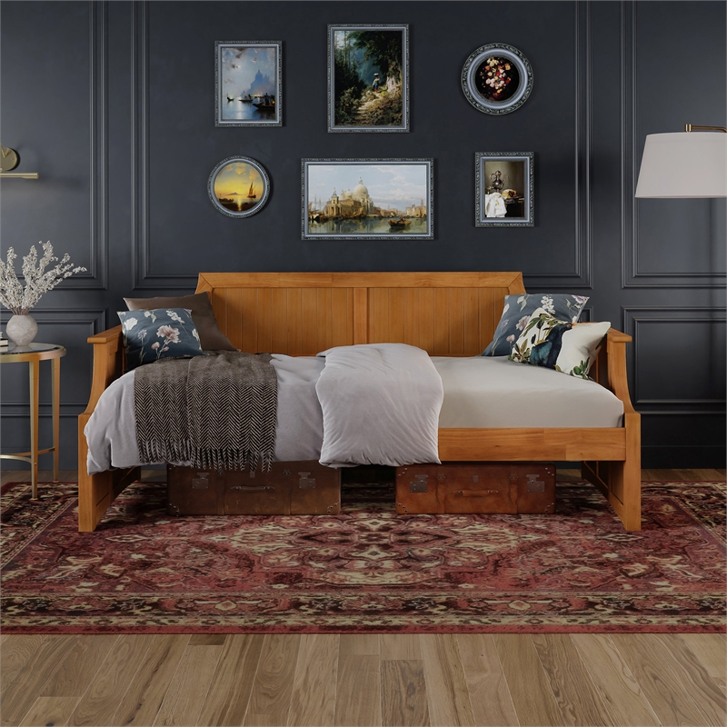 AFI Cambridge Mid-Century Solid Wood Twin Daybed in Light Toffee