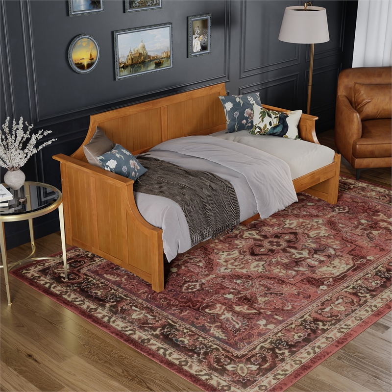 AFI Cambridge Mid-Century Solid Wood Twin Daybed in Light Toffee
