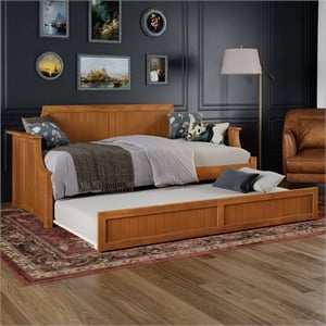 AFI Cambridge Mid-Century Solid Wood Daybed with Twin Trundle in Light Toffee