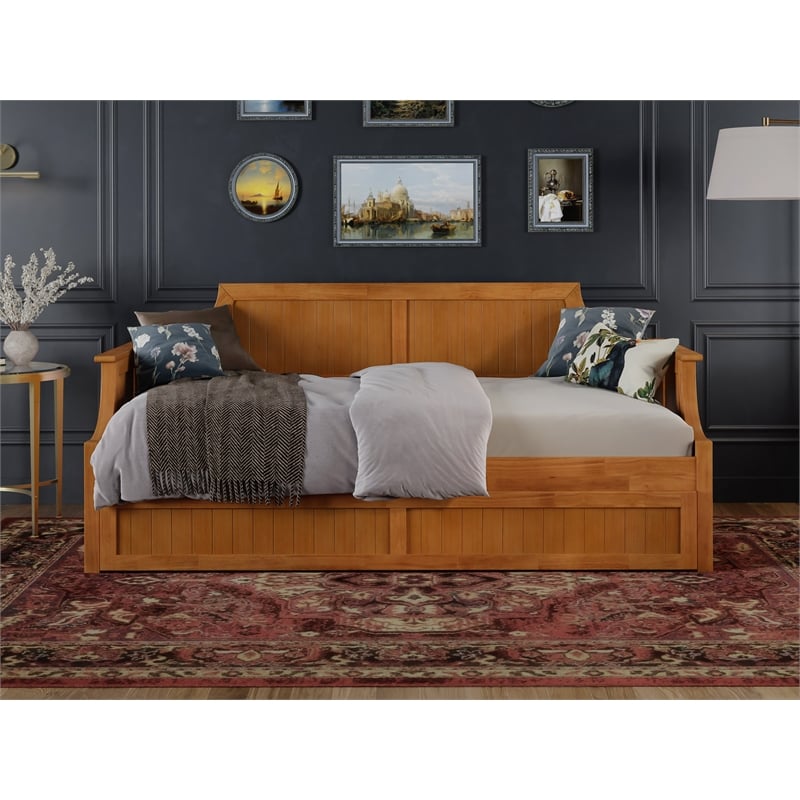 AFI Cambridge Mid-Century Solid Wood Daybed with Twin Trundle in Light Toffee