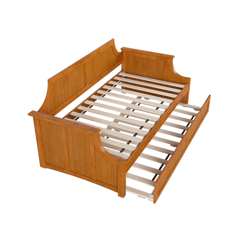 AFI Cambridge Mid-Century Solid Wood Daybed with Twin Trundle in Light Toffee