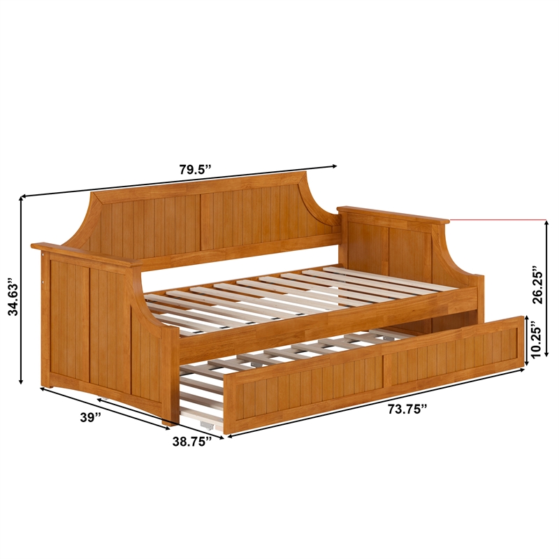 AFI Cambridge Mid-Century Solid Wood Daybed with Twin Trundle in Light Toffee