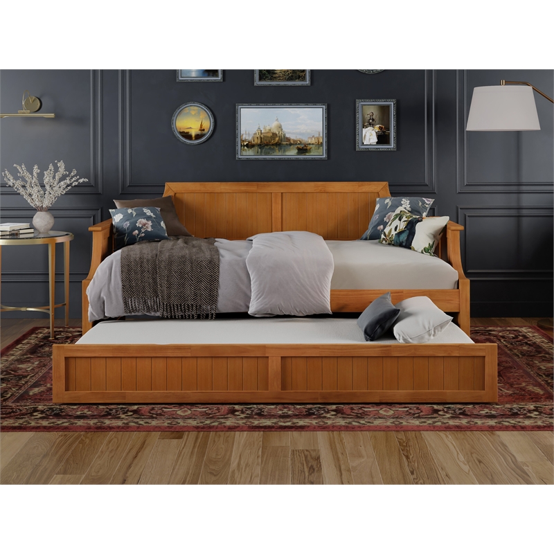 AFI Cambridge Mid-Century Solid Wood Daybed with Twin Trundle in Light Toffee