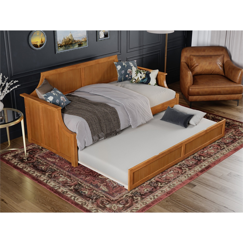 AFI Cambridge Mid-Century Solid Wood Daybed with Twin Trundle in Light Toffee