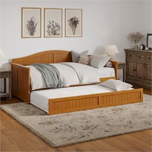AFI Nantucket Mid-Century Solid Wood Twin Daybed with Trundle in Light Toffee