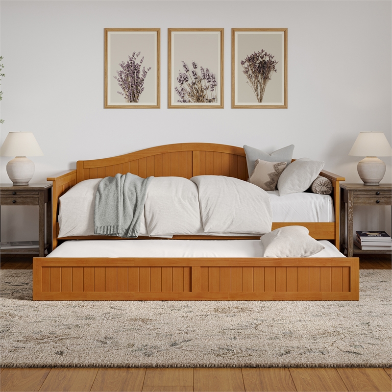 AFI Nantucket Mid-Century Solid Wood Twin Daybed with Trundle in Light Toffee