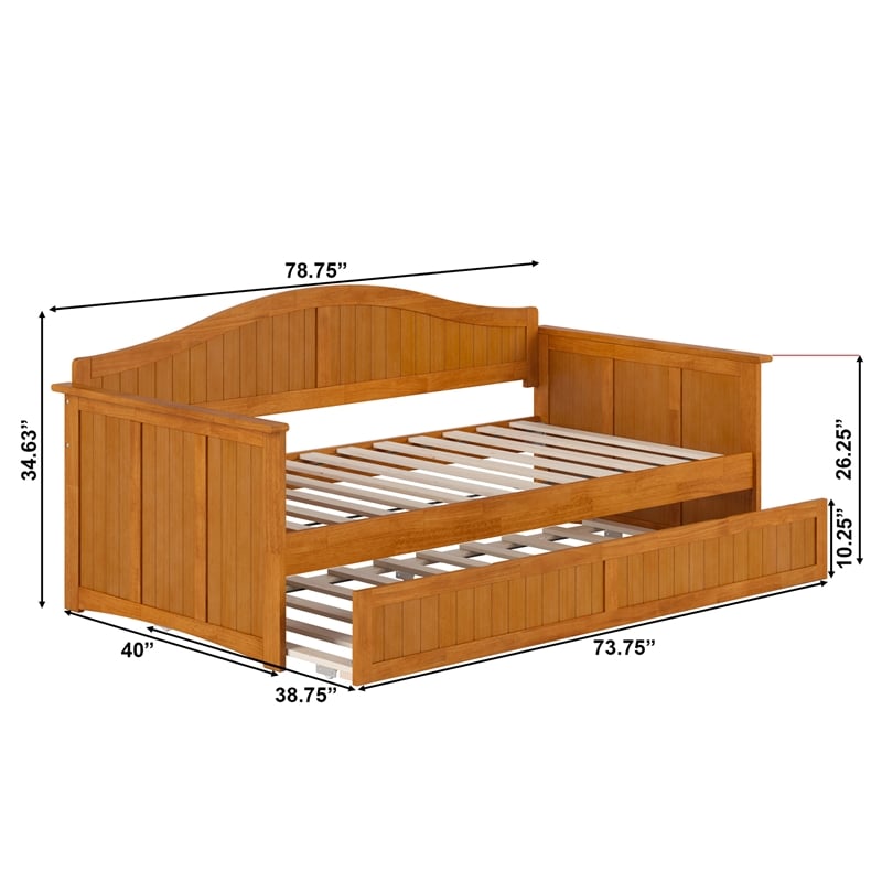 AFI Nantucket Mid-Century Solid Wood Twin Daybed with Trundle in Light Toffee