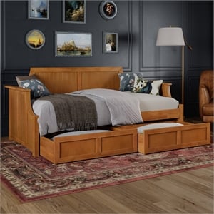 AFI Cambridge Mid-Century Wood Twin Daybed with Set of 2 Drawers in Light Toffee